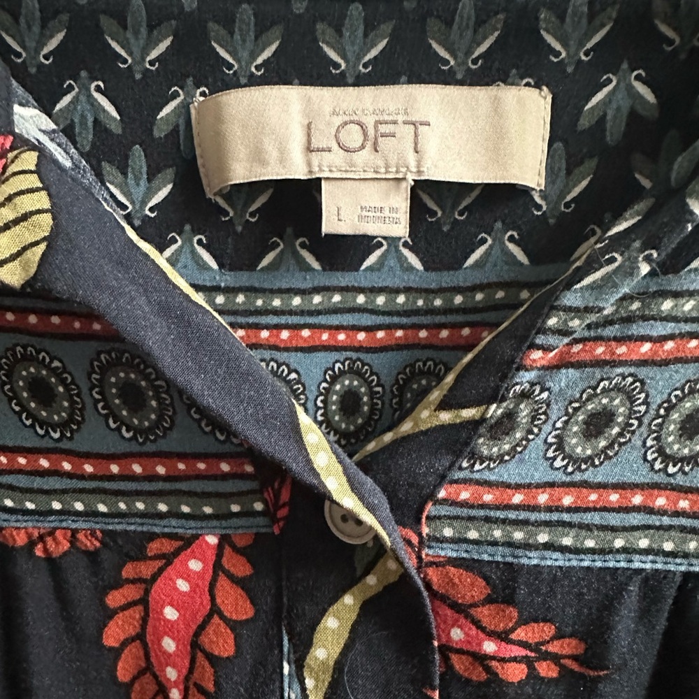 LOFT Navy Blue Floral Long Sleeve Tunic - Picture 4 of 5